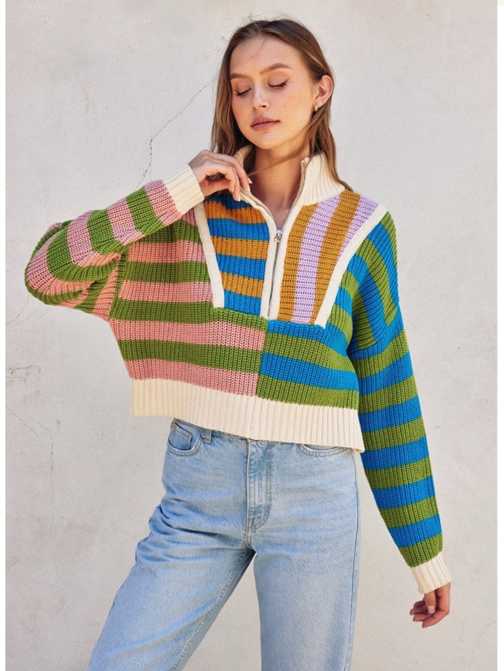 SWEATER CROPPED COLORBLOCK MEDIUM EUC